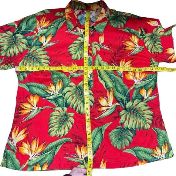 Go Barefoot Hawaiian Shirt Made In USA Red Monstera Print Single Stitch Size 3XL - Picture 15 of 16